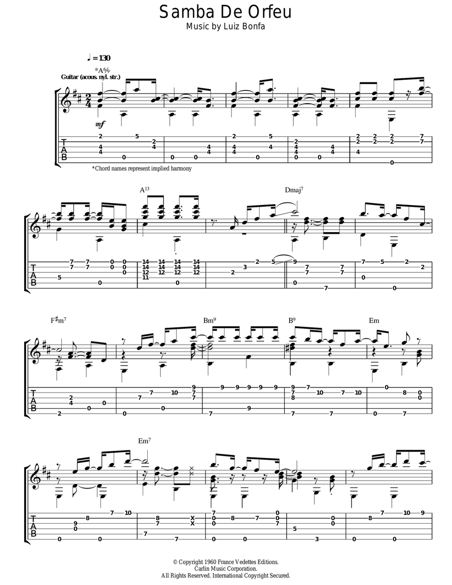 Samba De Orfeu Guitar Tablature scores gallery preview page 1