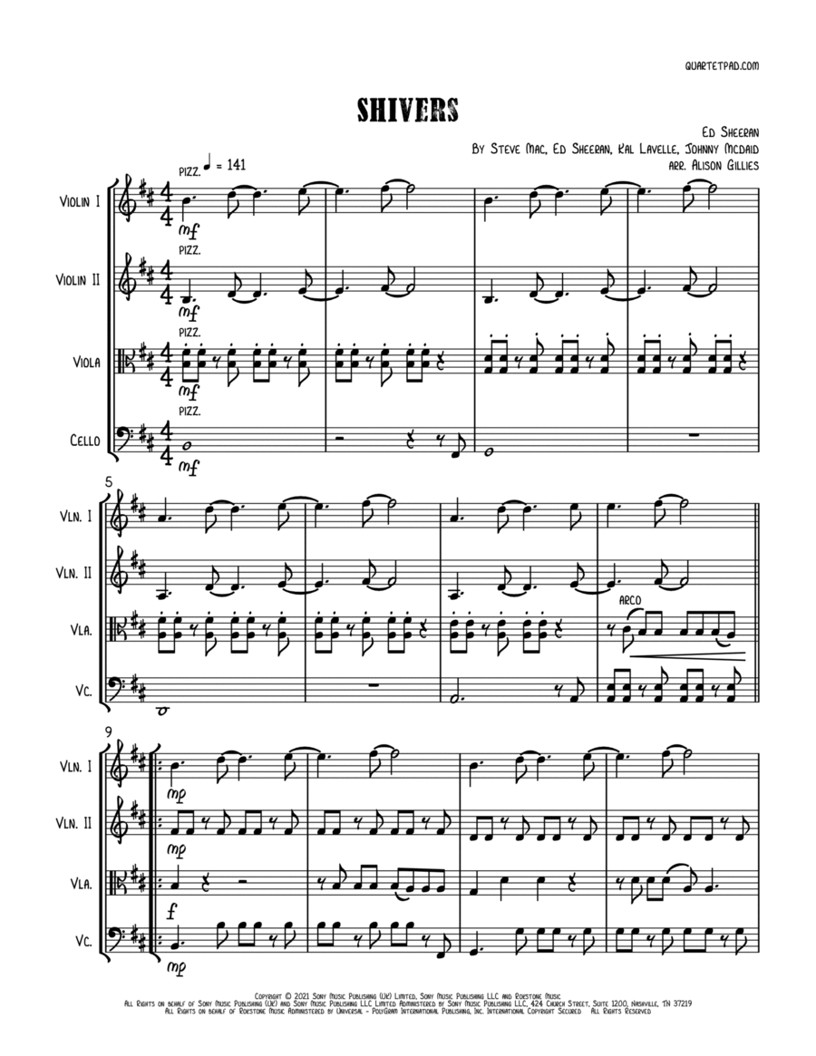 Shivers String Quartet scores gallery preview page 1