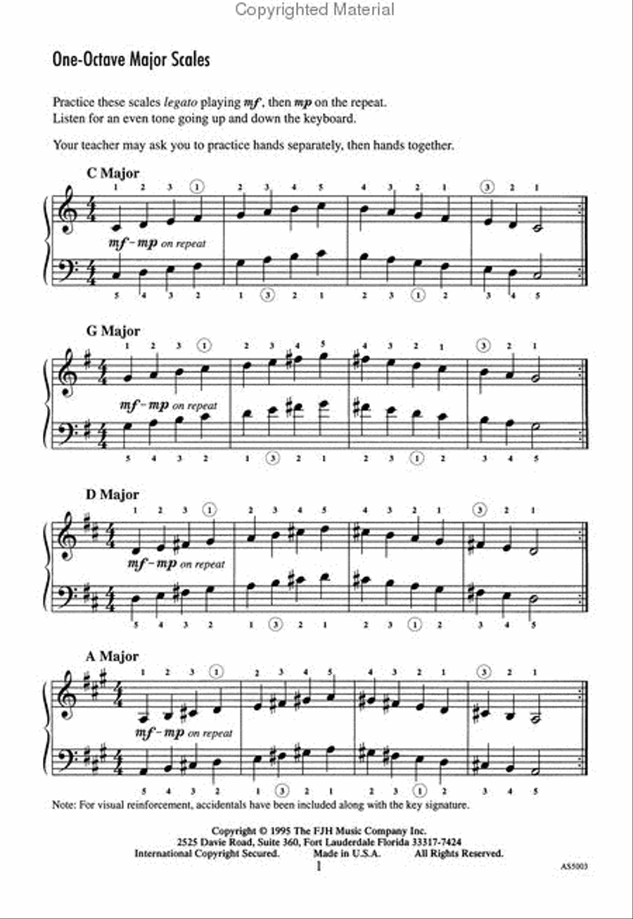 Achievement Skill Sheet No. 3: One-Octave Major Scales & Arpeggios Piano Method scores gallery preview page 2