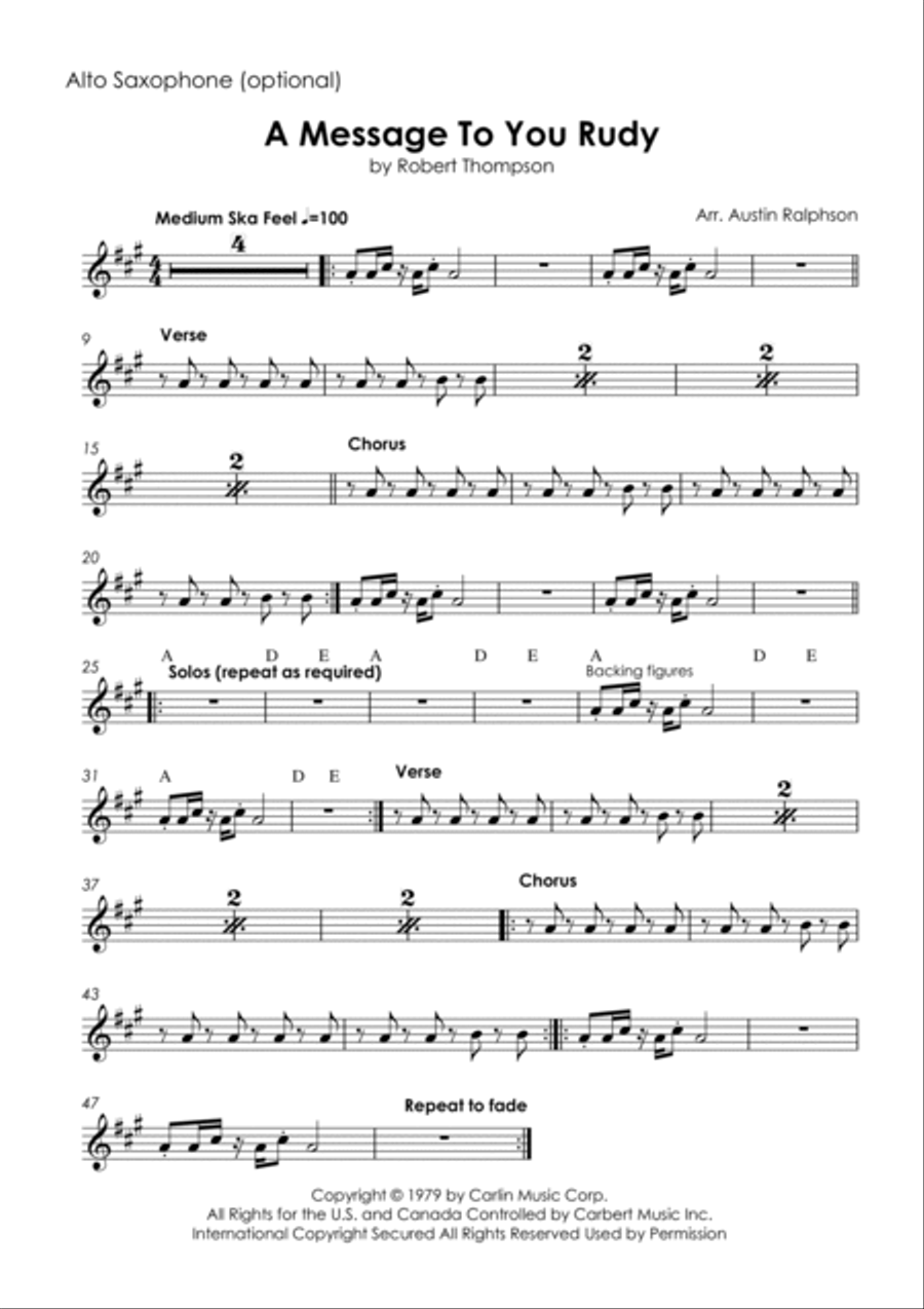 A Message To You Rudy Tenor Saxophone scores gallery preview page 5