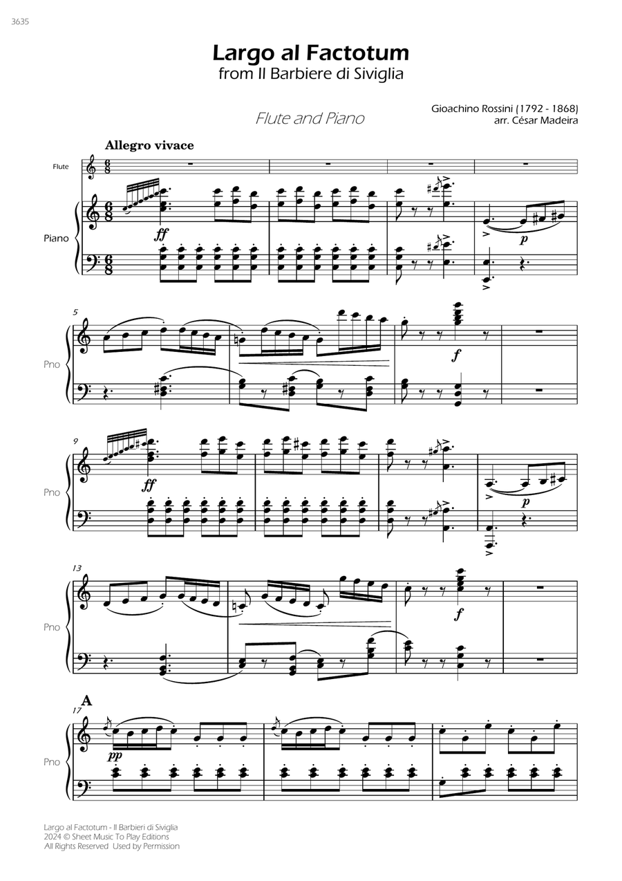 Largo al Factotum - Flute and Piano (Full Score and Parts) Flute scores gallery preview page 3