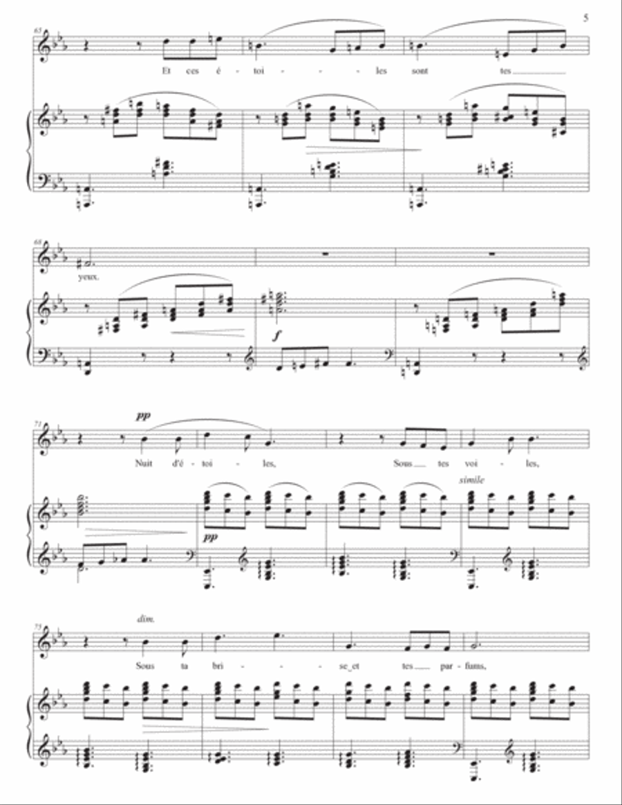 DEBUSSY: Nuit d'étoiles (transposed to E-flat major, D major, and D-flat major) Voice scores gallery preview page 6