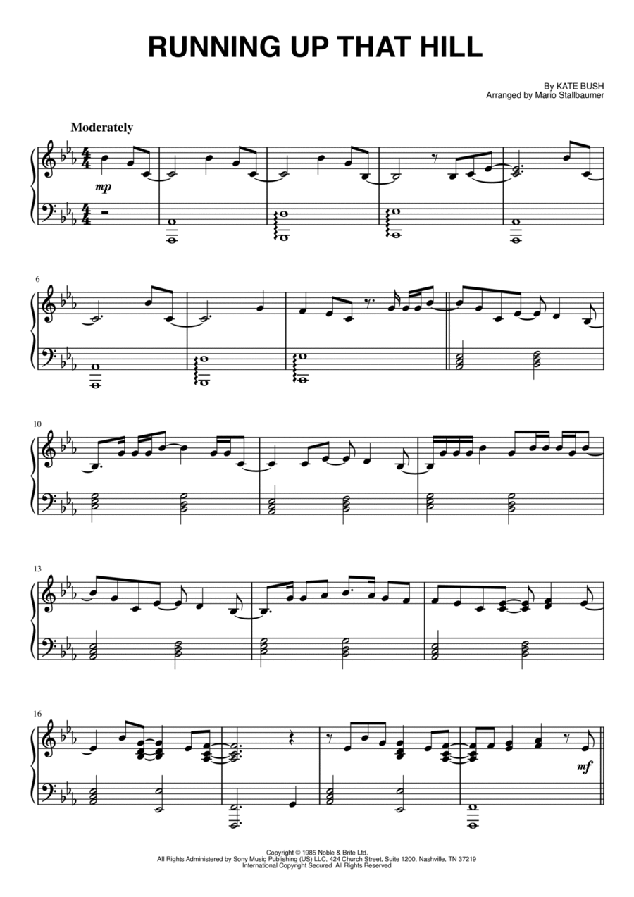 Running Up That Hill Piano Solo scores gallery preview page 1