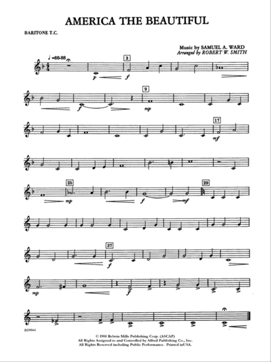 America the Beautiful: Baritone T.C. Concert Band scores gallery preview page 1