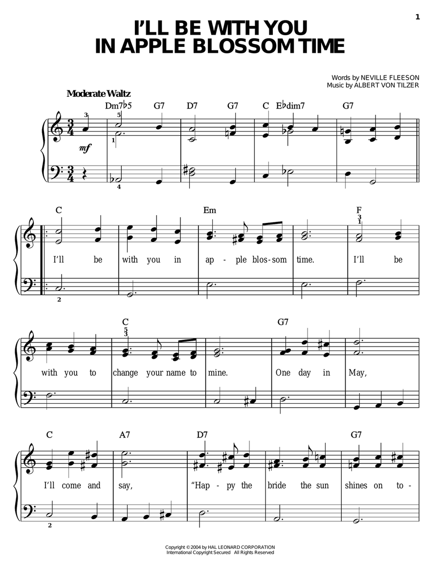 I'll Be With You In Apple Blossom Time Easy Piano scores gallery preview page 1