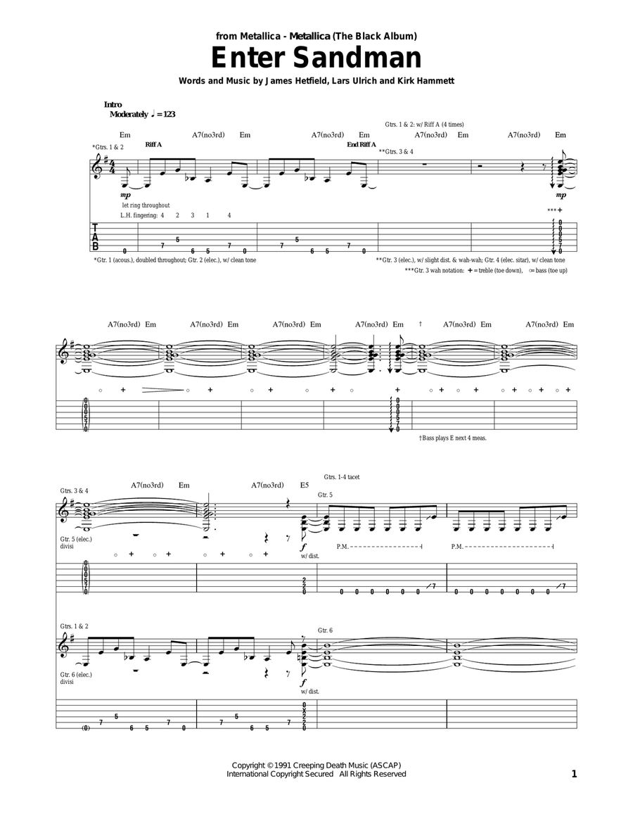 Enter Sandman Acoustic Guitar scores gallery preview page 1