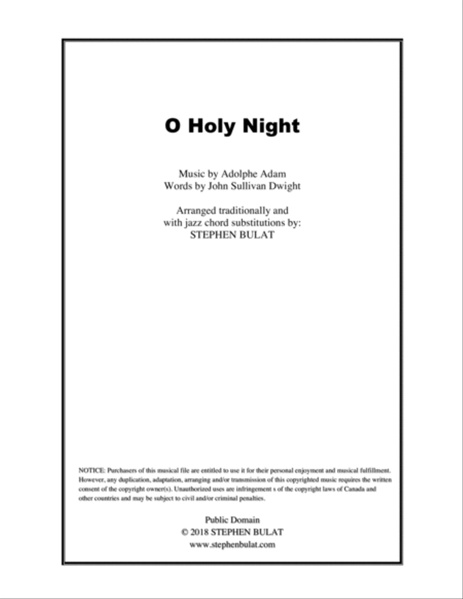 Book cover for O Holy Night - Lead sheet arranged in traditional and jazz style (key of Bb)