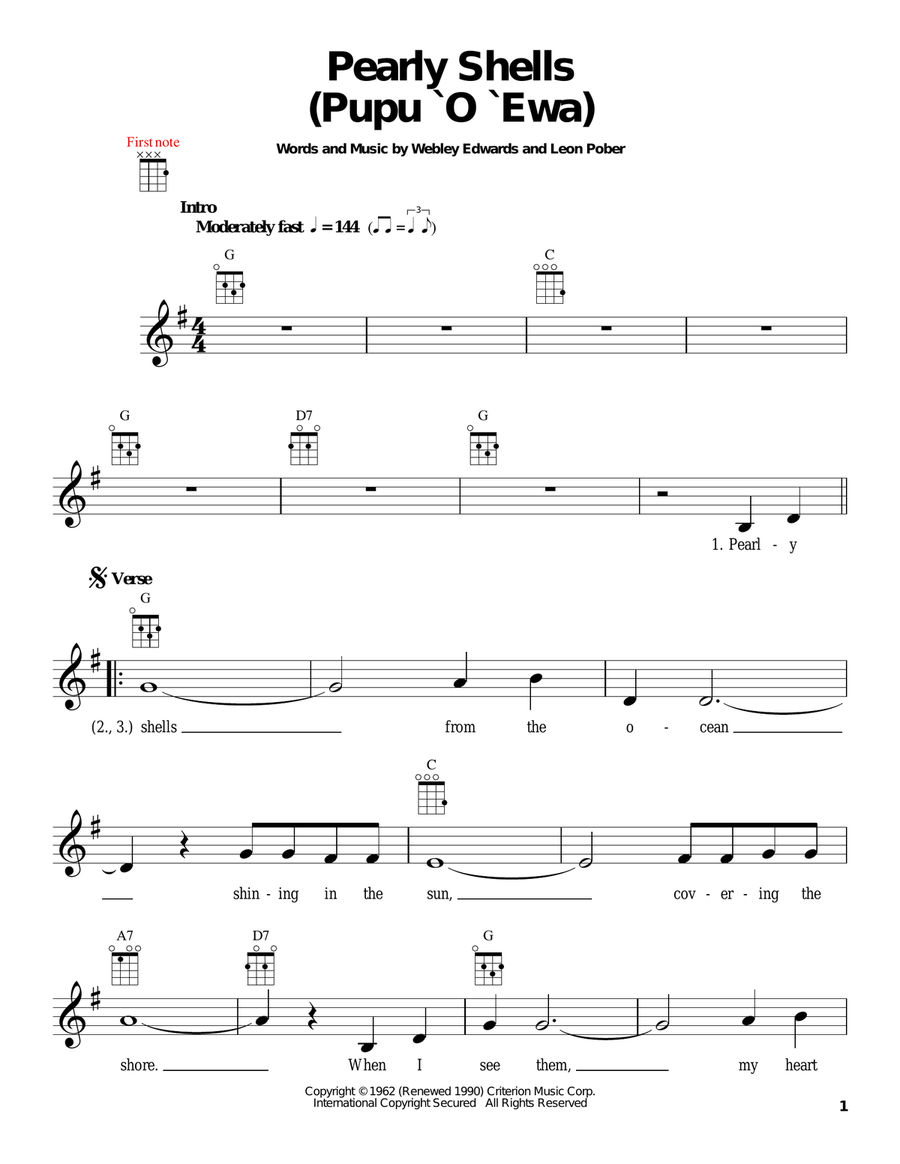 Pearly Shells (Pupu O Ewa) Ukulele scores gallery preview page 1