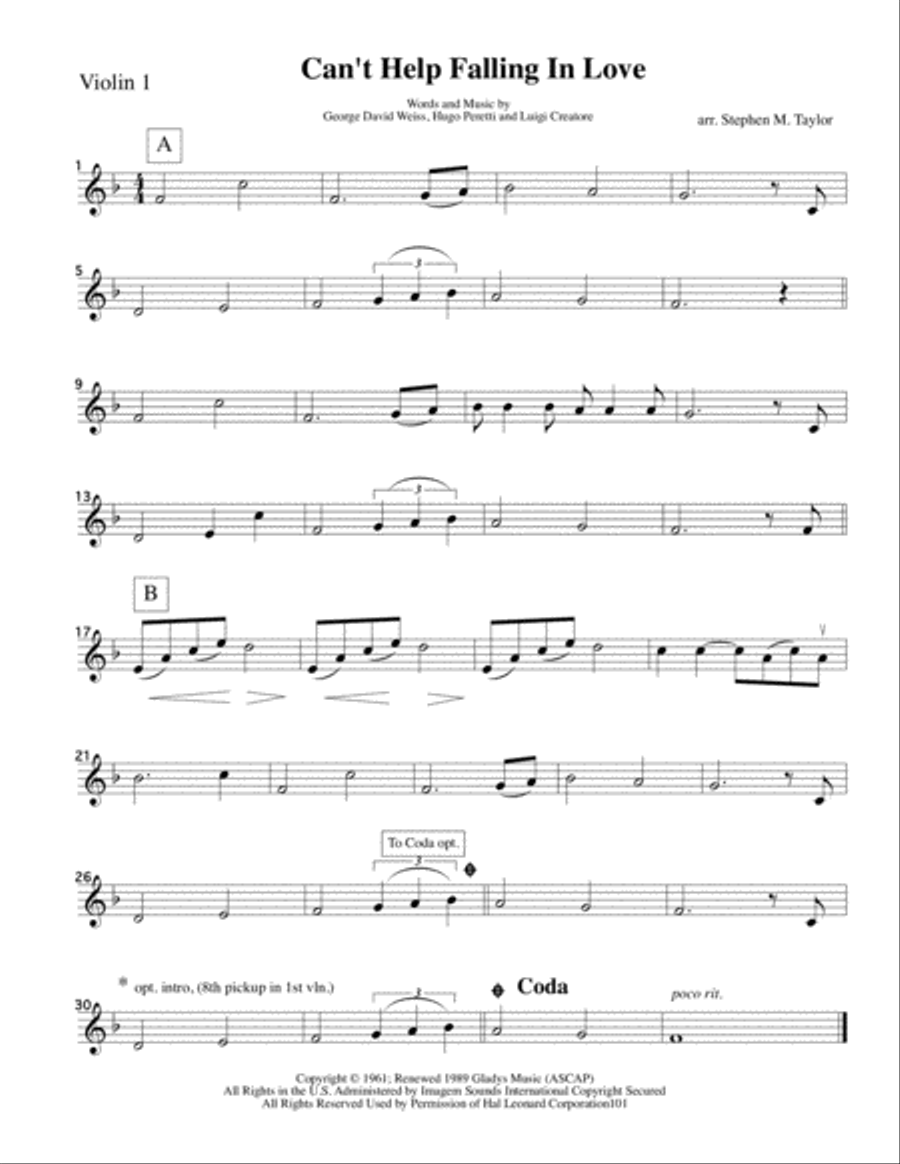 Can't Help Falling In Love String Quartet scores gallery preview page 6