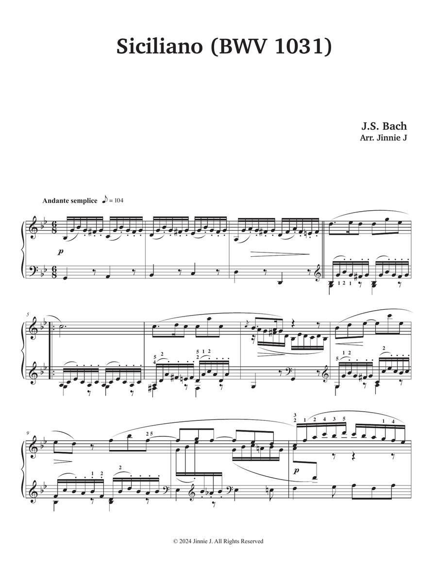 Siciliano (BWV 1031) Piano Solo scores gallery preview page 1