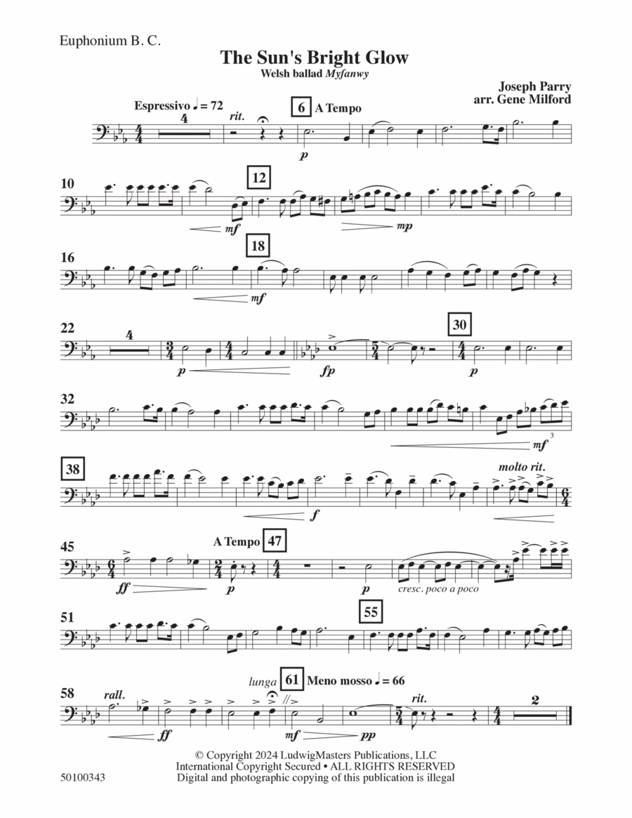 The Sun's Bright Glow (arr. Gene Milford) - Euphonium BC Concert Band scores gallery preview page 1