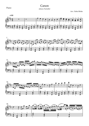Canon - Johann Pachelbel (Wedding/Reduced Version) for Piano Solo