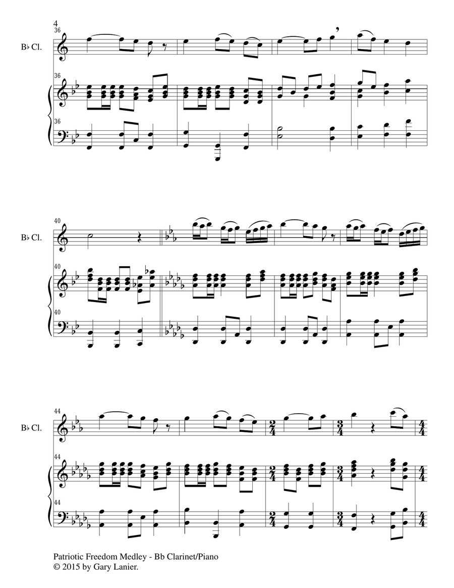 PATRIOTIC FREEDOM MEDLEY (Duet – Bb Clarinet and Piano/Score and Parts) Woodwind Duet scores gallery preview page 5