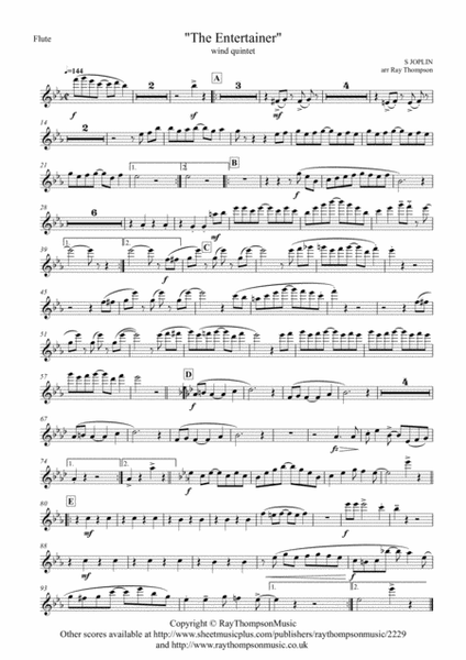Scott Joplin: "The Entertainer" (in cut time/alla breve) - wind quintet image number null