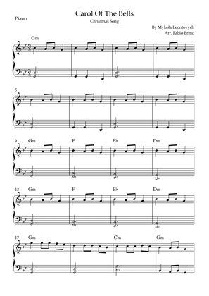 Carol Of The Bells (Christmas Song) for Easy Piano Solo with Chords (Bb/Gm)