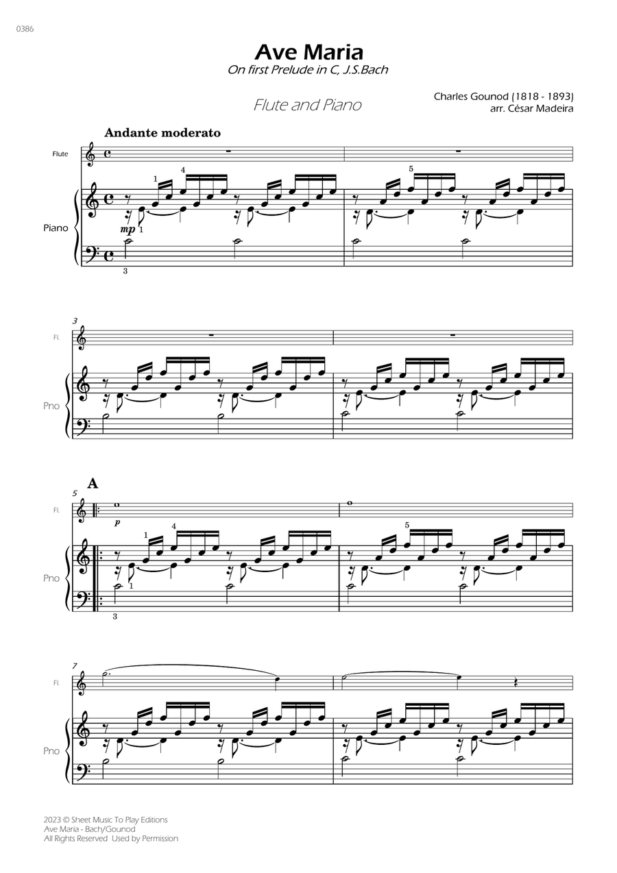 Ave Maria by Bach/Gounod - Flute and Piano (Full Score) Flute scores gallery preview page 2