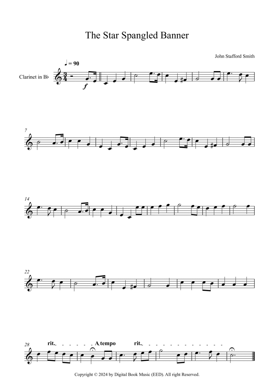 The Star Spangled Banner - John Stafford Smith (Clarinet) B-Flat Clarinet scores gallery preview page 1
