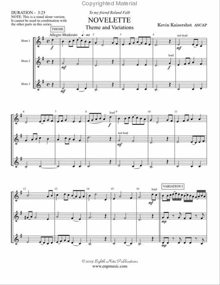 Novelette (stand alone version) Brass Trio scores gallery preview page 2