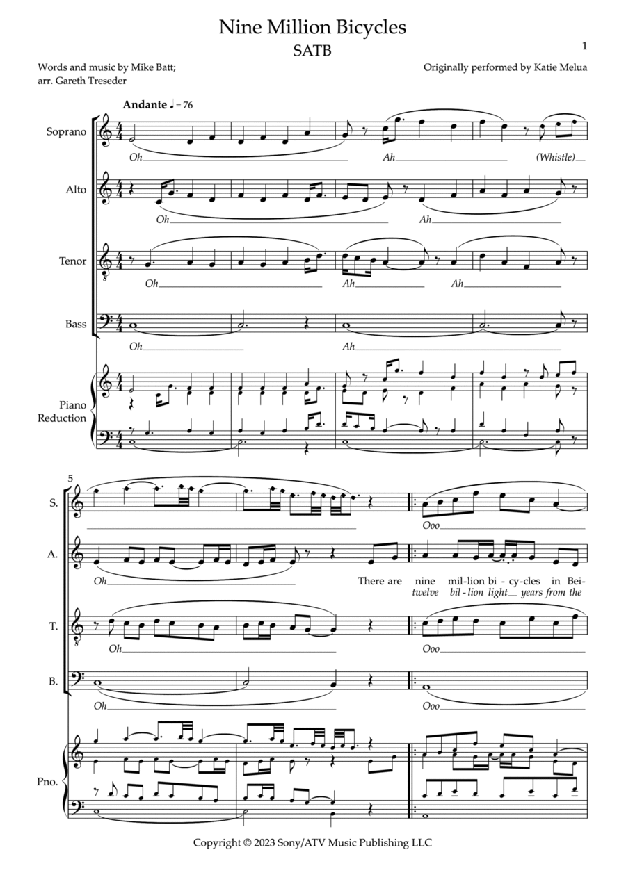 Nine Million Bicycles 4-Part scores gallery preview page 1