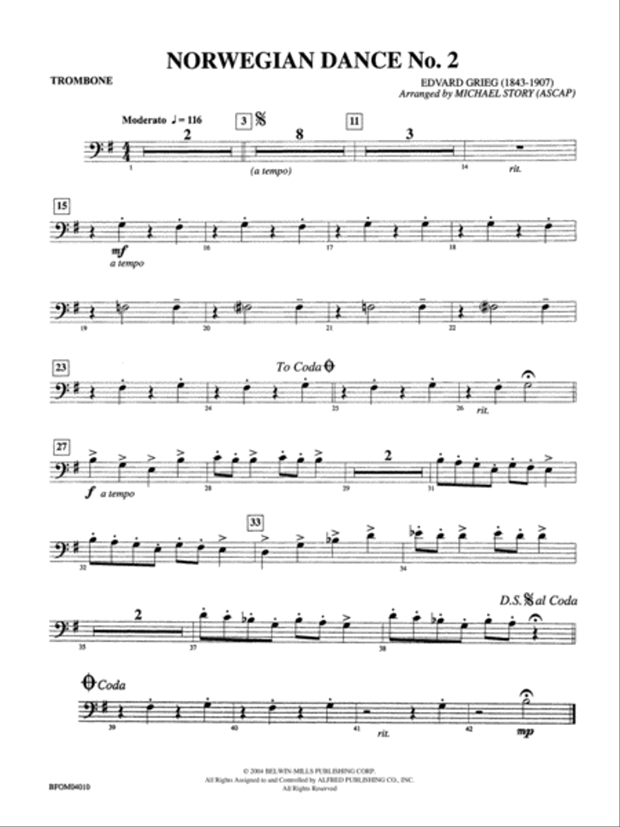 Norwegian Dance No. 2: 1st Trombone Full Orchestra scores gallery preview page 1