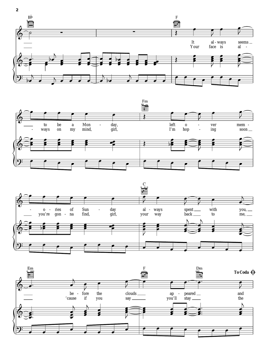 Here Comes That Rainy Day Feeling Again Piano, Vocal, Guitar scores gallery preview page 2