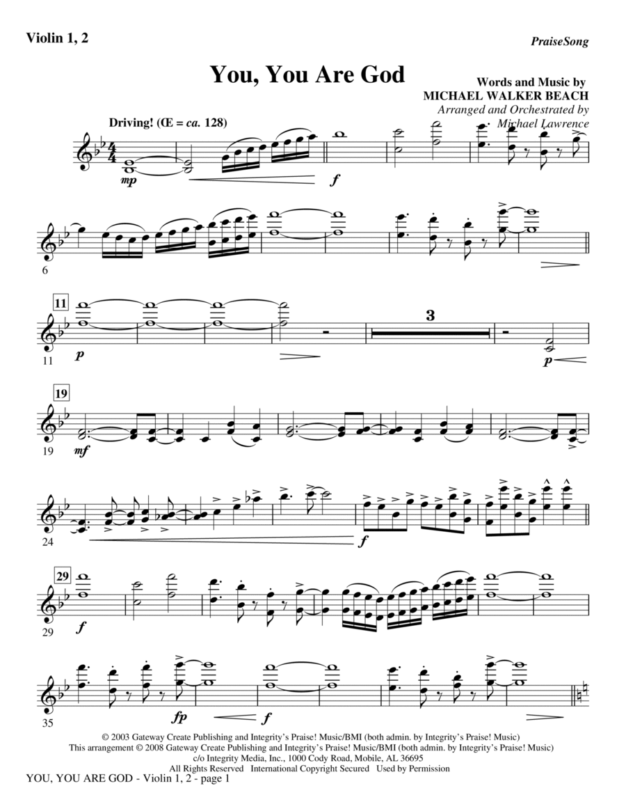 Book cover for You, You Are God - Violin 1,2