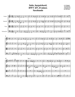 Book cover for Sarabande from Suite HWV 437 in D minor (arrangement for string quartet)