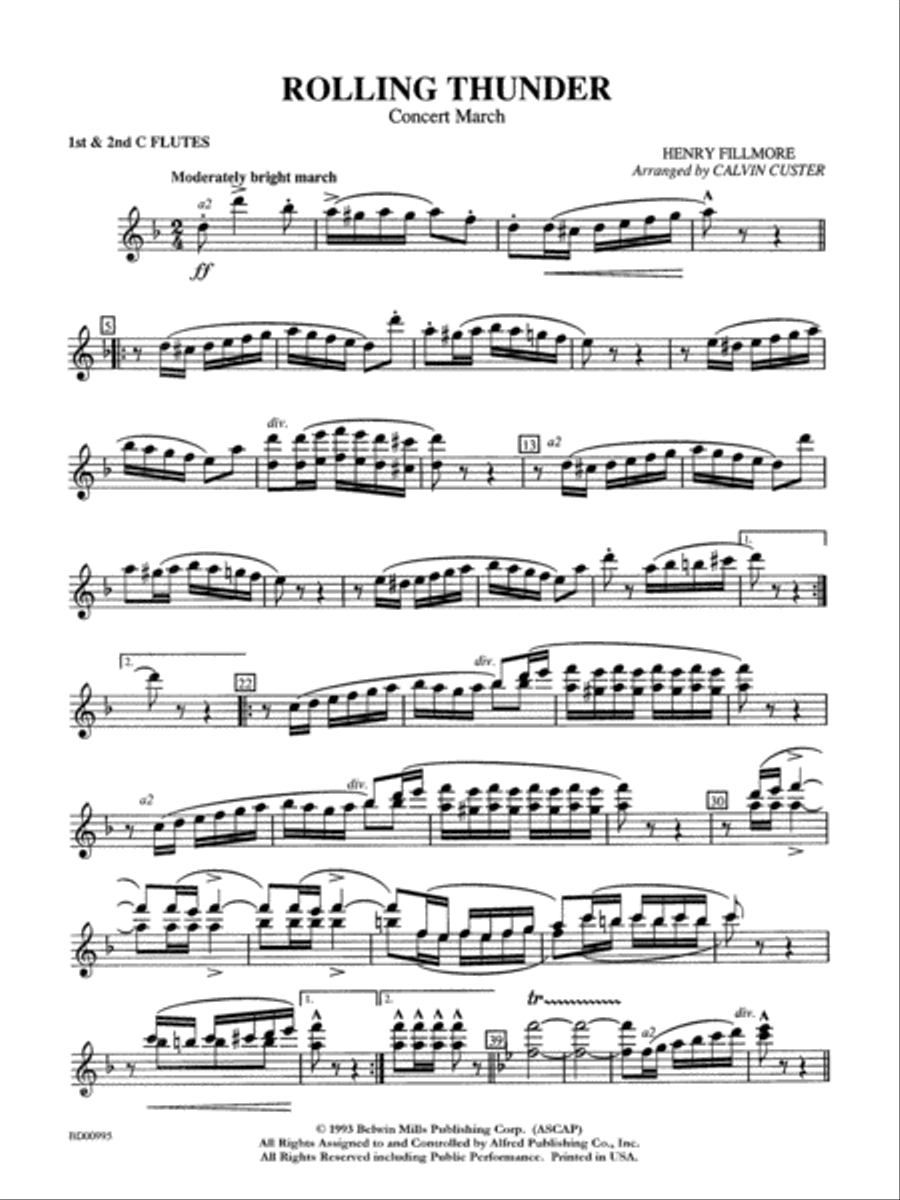 Rolling Thunder (Concert March): 1st & 2nd Flute Concert Band scores gallery preview page 1