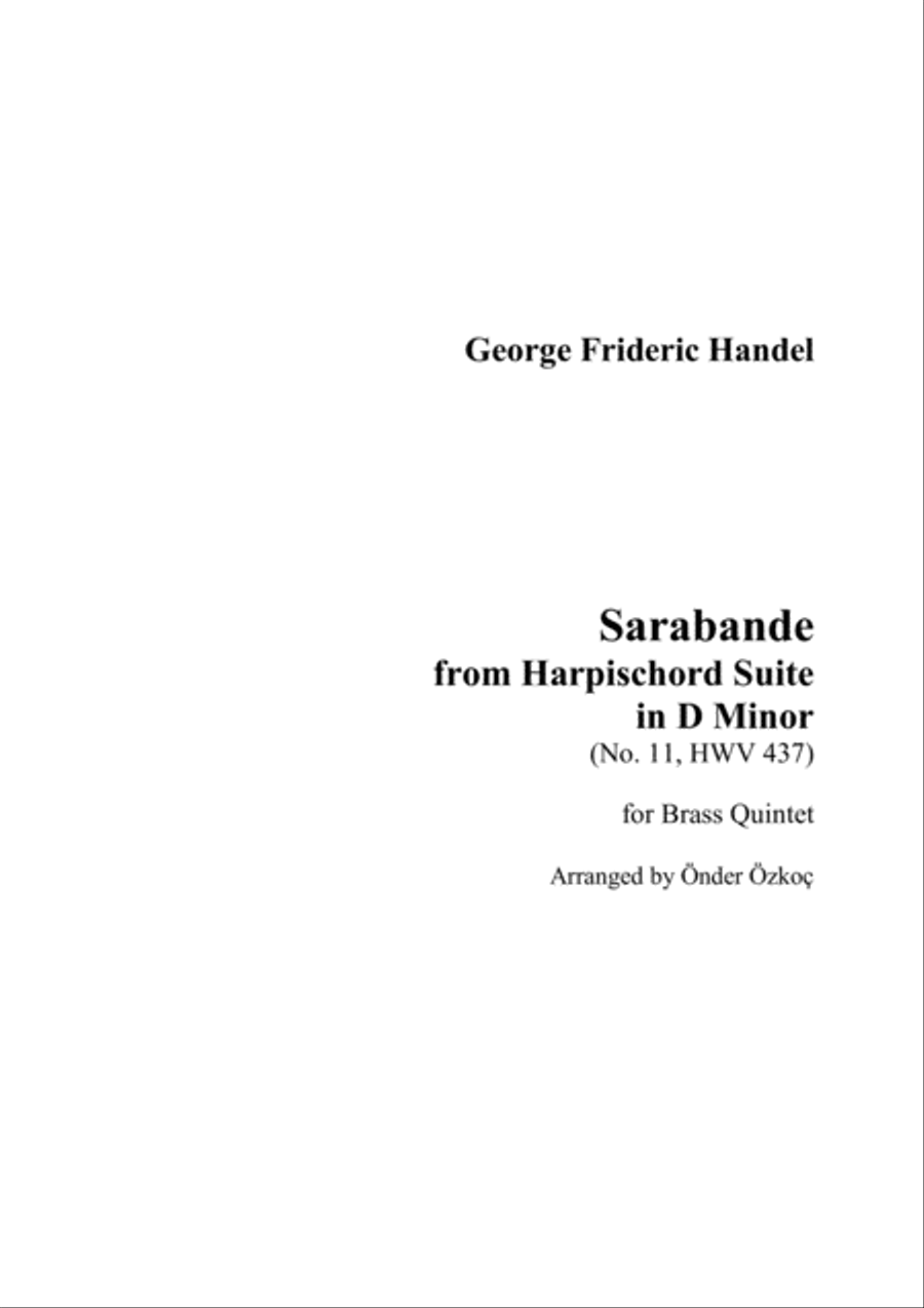 Sarabande from G. F. Handel's Harpischord Suite in D minor, No. 11, HWV 437 Brass Ensemble scores gallery preview page 1