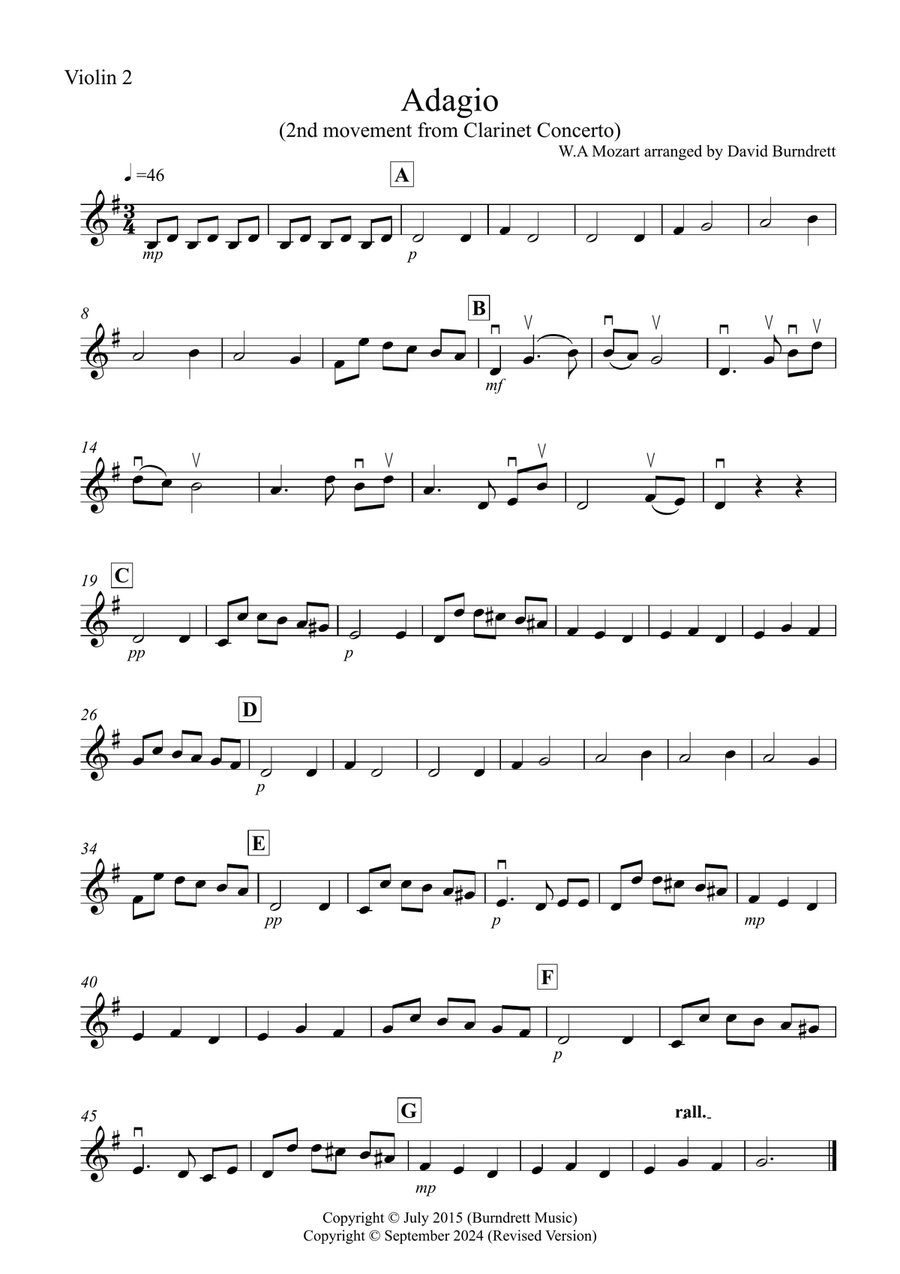 Adagio from Mozart's Clarinet Concerto for String Quartet String Quartet scores gallery preview page 4