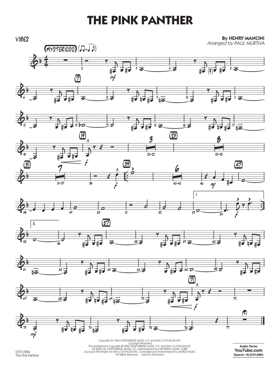 The Pink Panther (arr. Paul Murtha) - Vibes Jazz Ensemble scores gallery preview page 1