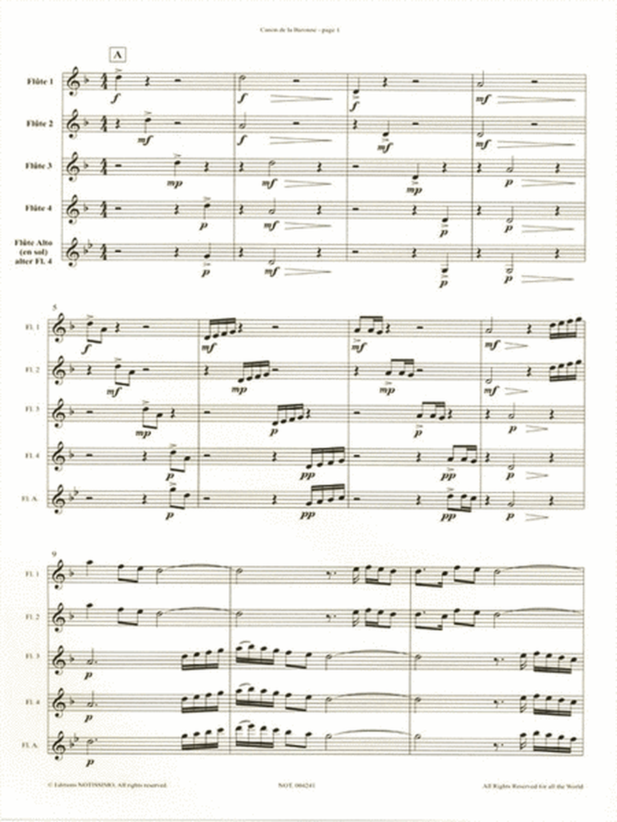 Dufeutrelle Canon De La Baronne Flute Ensemble Score