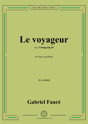 Book cover for Fauré-Le voyageur,in a minor,Op.18 No.2,from '3 Songs,Op.18'