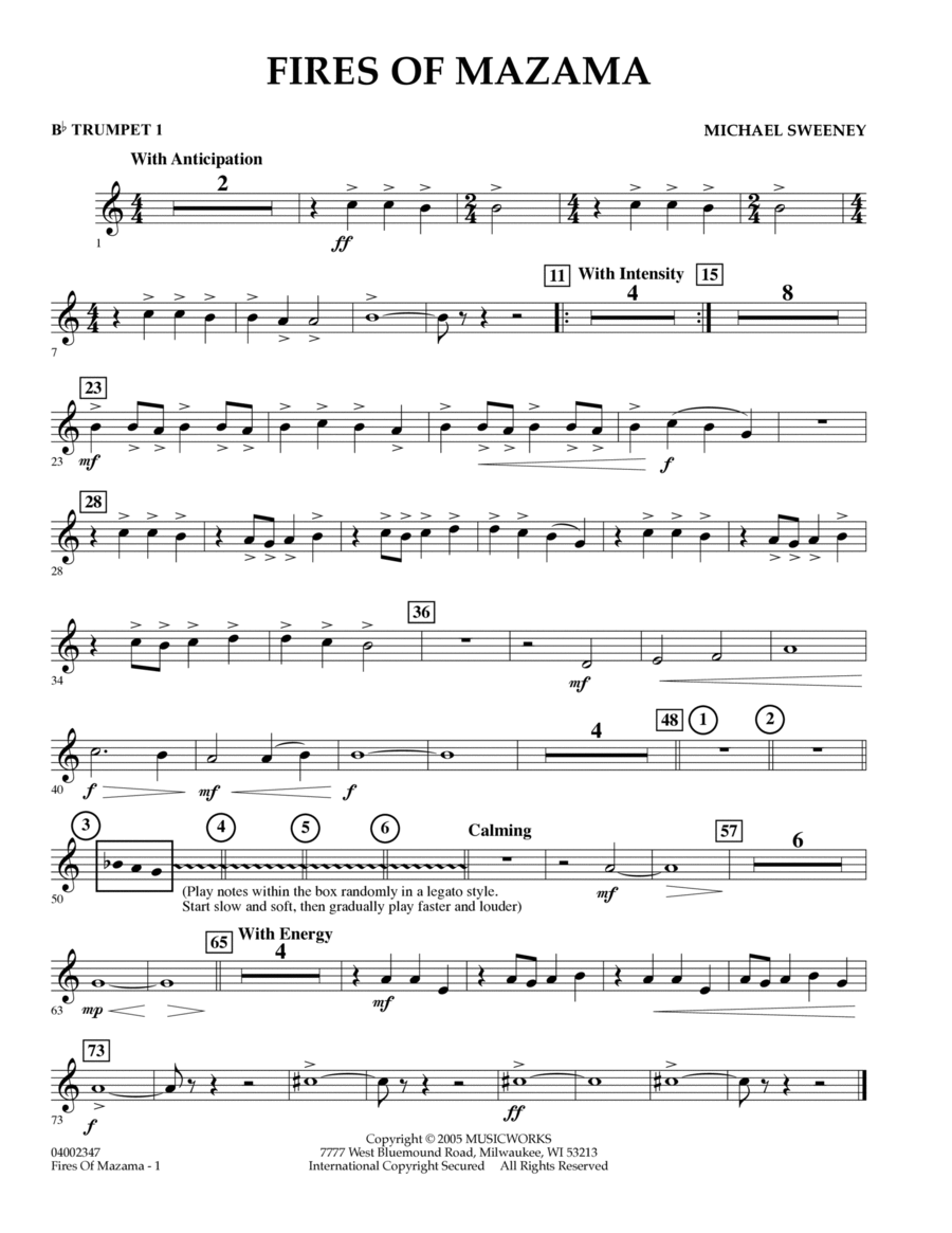 Fires of Mazama - Bb Trumpet 1 B-Flat Trumpet scores gallery preview page 1