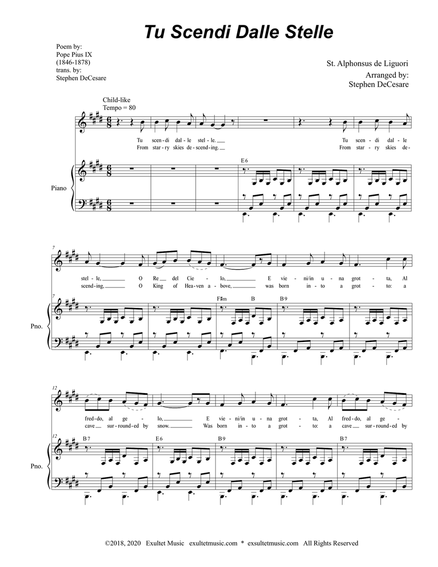 Tu Scendi Dalle Stelle (Vocal Score) 4-Part scores gallery preview page 1