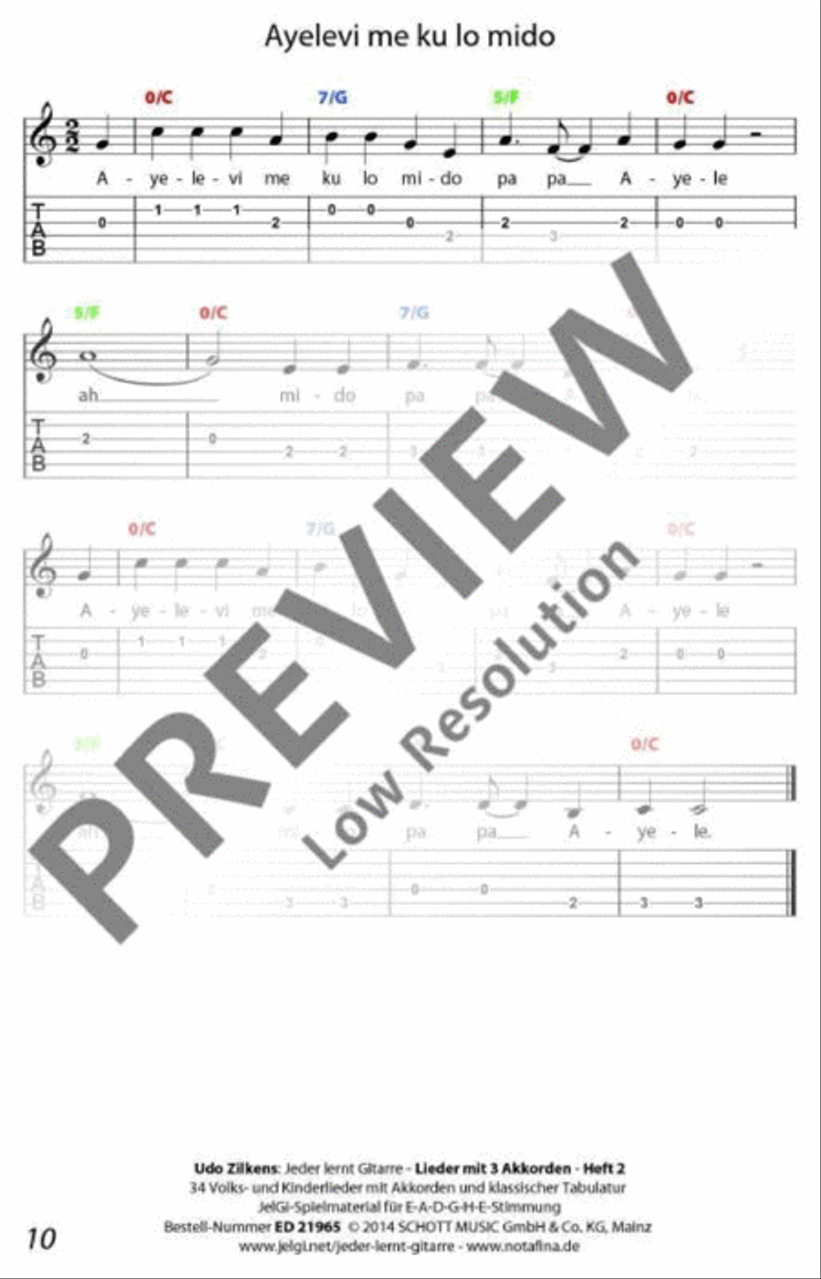 Jeder lernt Gitarre - Lieder mit 3 Akkorden Heft 2 Classical Guitar scores gallery preview page 11