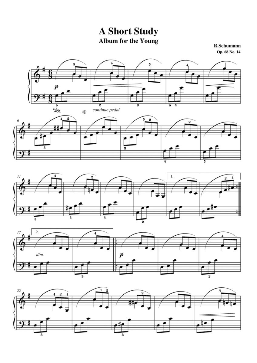 Schumann Op. 68 No. 14 'A Short Study' Album of the young