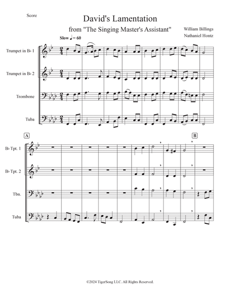 David's Lamentation (William Billings) for Brass Quartet image number null