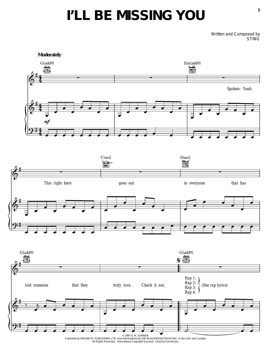 I'll Be Missing You Piano, Vocal, Guitar scores gallery preview page 1