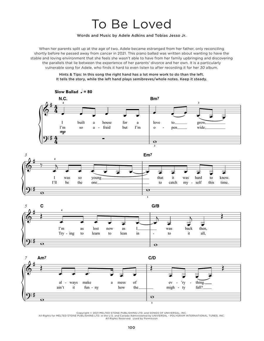 To Be Loved Easy Piano scores gallery preview page 1
