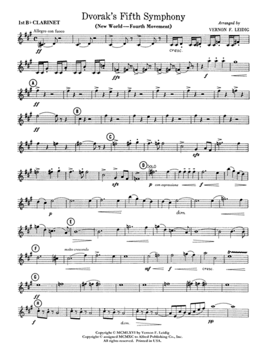 Dvorák's 5th Symphony ("New World," 4th Movement): 1st B-flat Clarinet