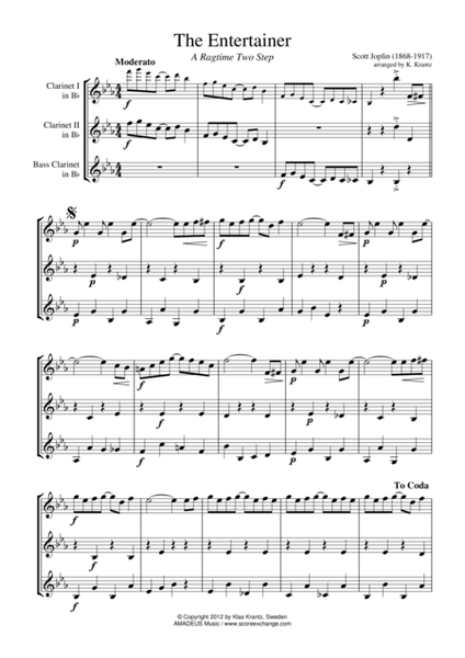 The Entertainer, Ragtime (easy, abridged) for clarinet trio (Eb Major) image number null