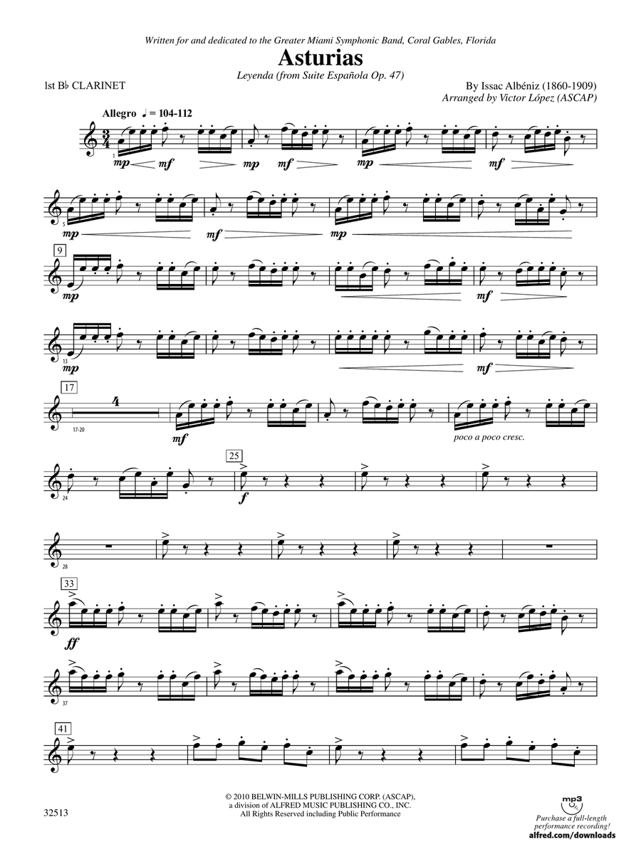 Asturias: 1st B-flat Clarinet