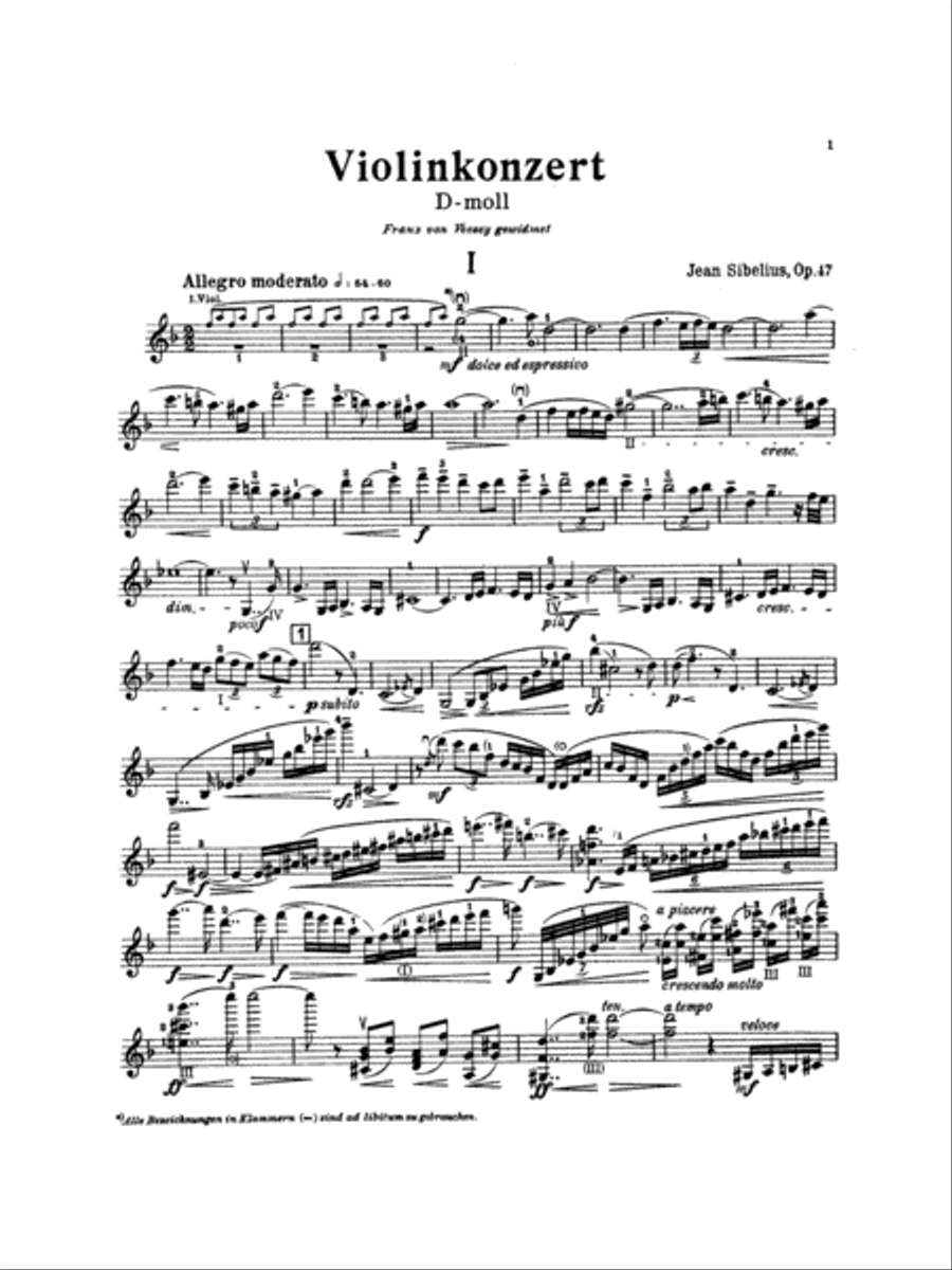 Sibelius: Concerto in D Minor, Op. 47 Violin scores gallery preview page 1
