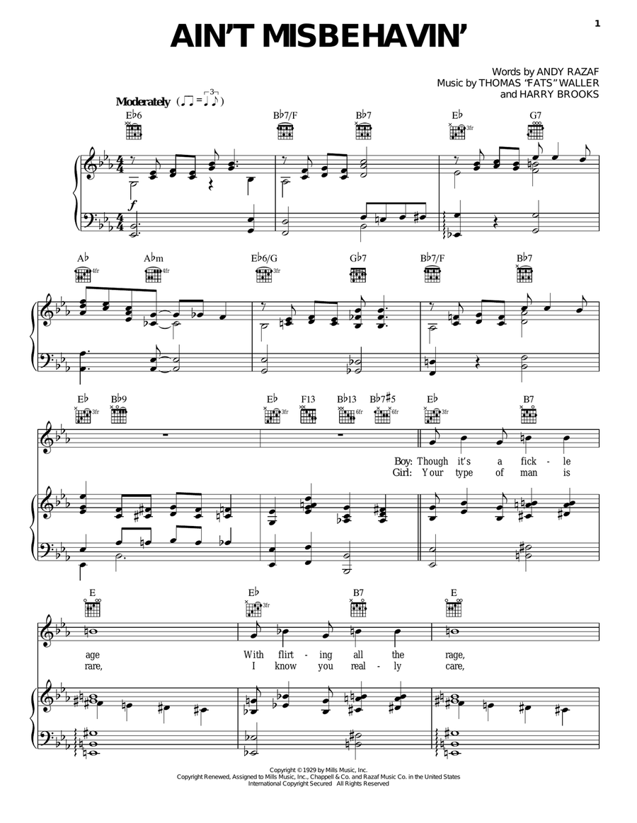 Ain't Misbehavin' Piano, Vocal, Guitar scores gallery preview page 1