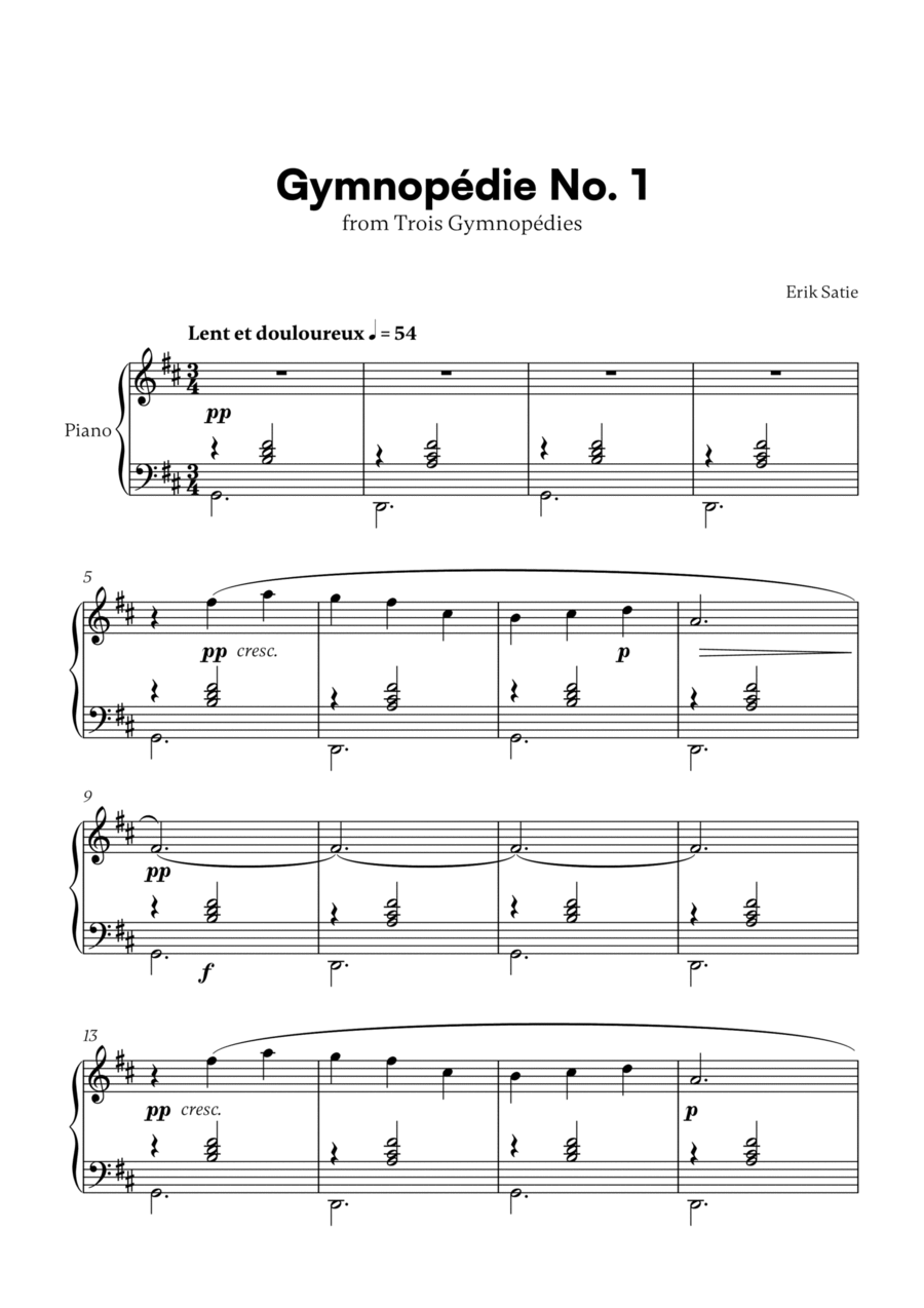Gymnopédie No. 1 Gymnopédie No. 1 Easy Piano scores gallery preview page 1