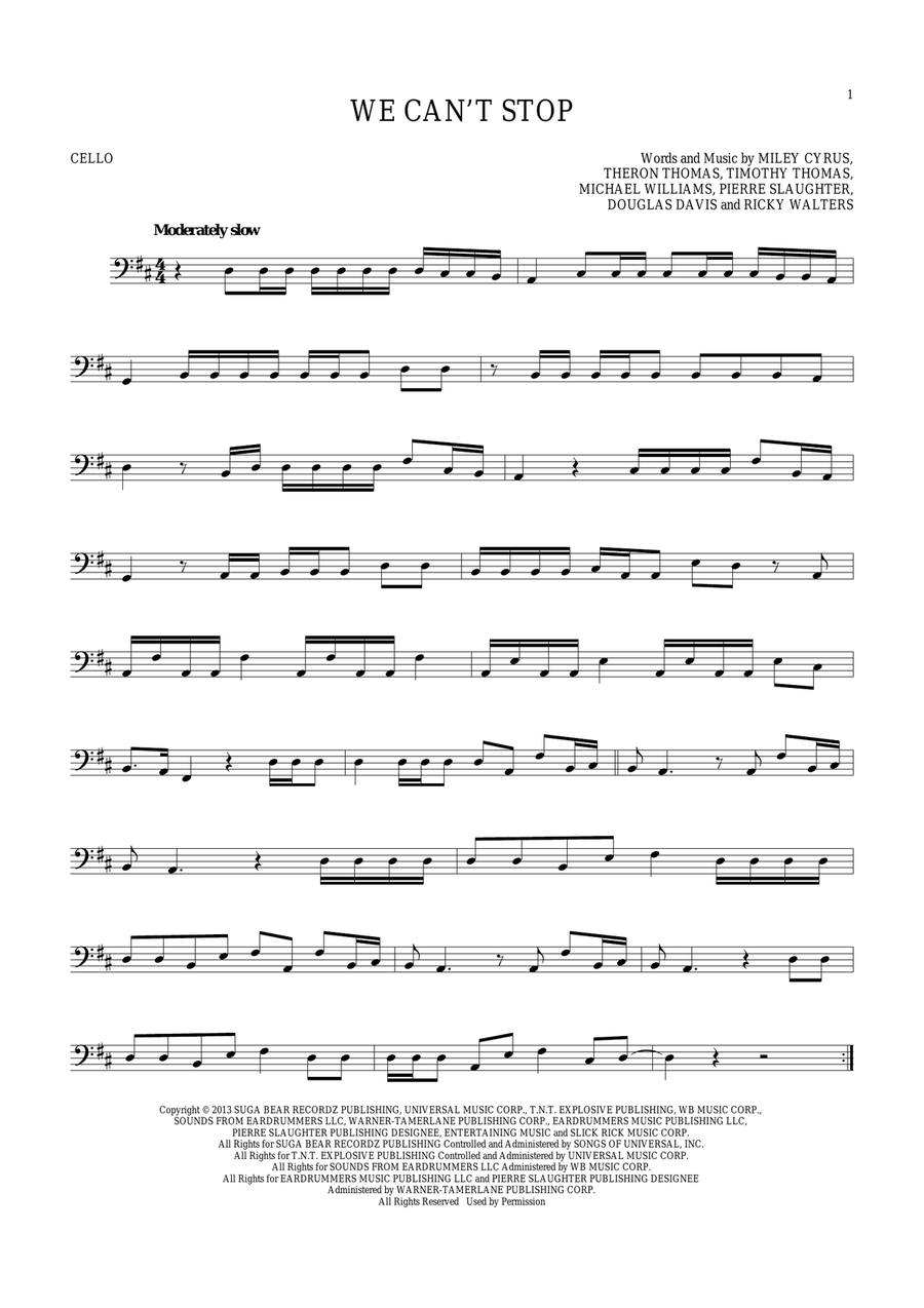 We Can't Stop Cello Solo scores gallery preview page 1