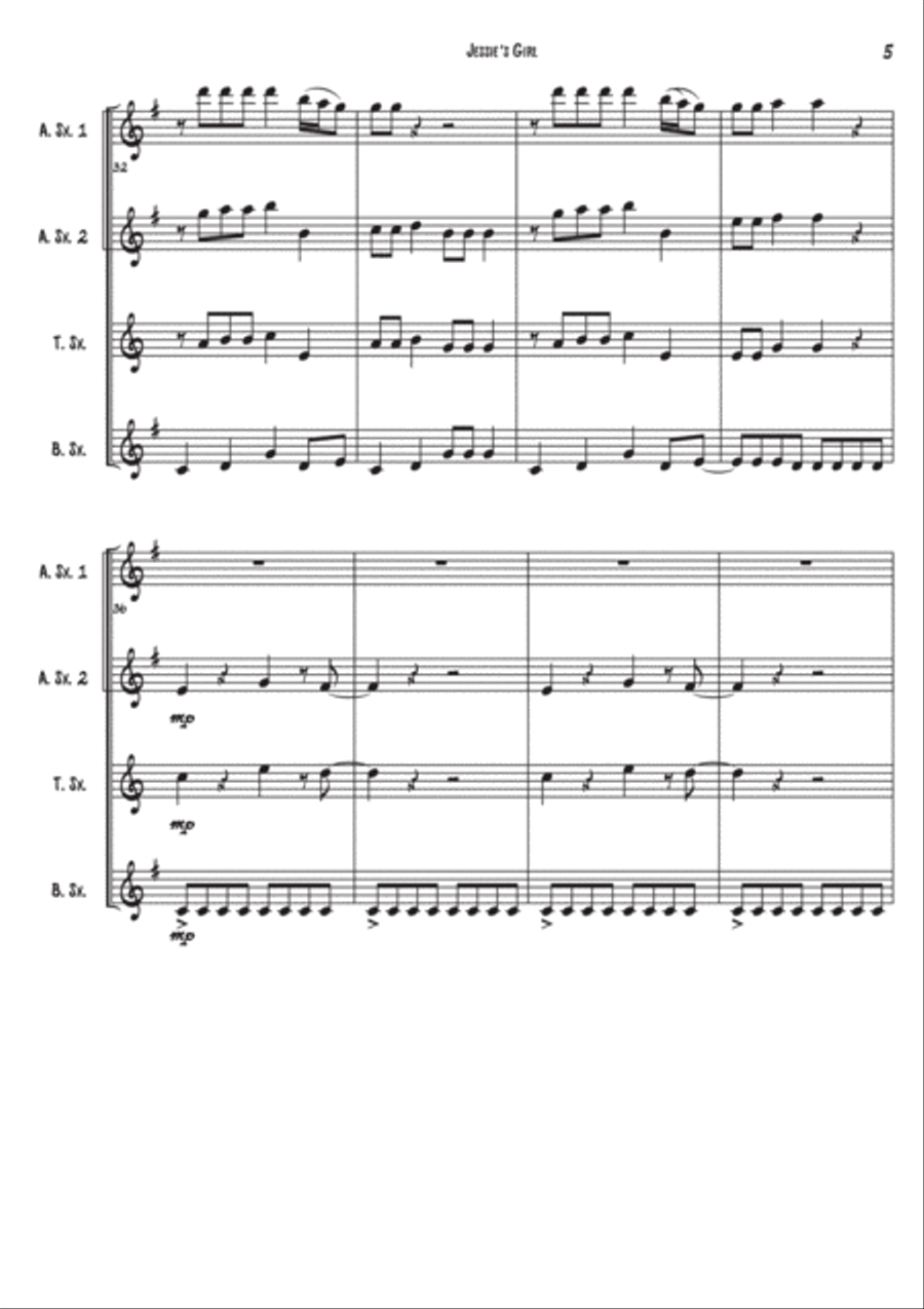 Jessie's Girl Woodwind Quartet scores gallery preview page 5