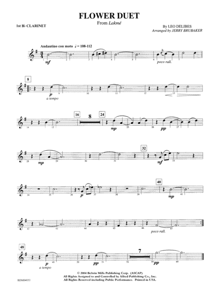 Flower Duet (from Lakmé): 1st B-flat Clarinet