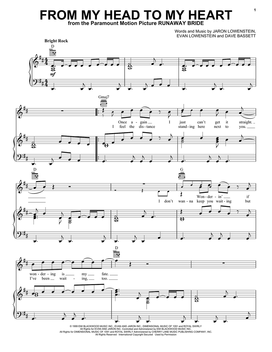 From My Head To My Heart Piano, Vocal, Guitar scores gallery preview page 1